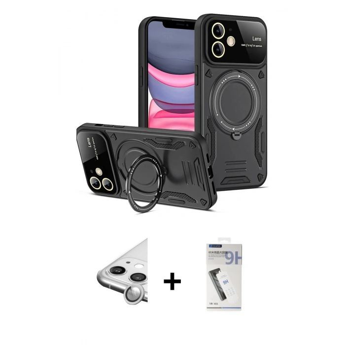 MARSİLYAN™- iPhone 11 Kılıf Kıvılcım Modern Serisi - Şeffaf Uv Polymer Nano Ekran Koruyucu + Raze Metal Kamera Lens - GS