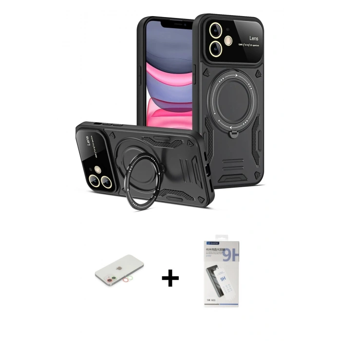 MARSİLYAN™- iPhone 11 Kılıf Kıvılcım Modern Serisi - Şeffaf Uv Polymer Nano Ekran Koruyucu + Renkli Kamera Lens Koruma Cam - YL