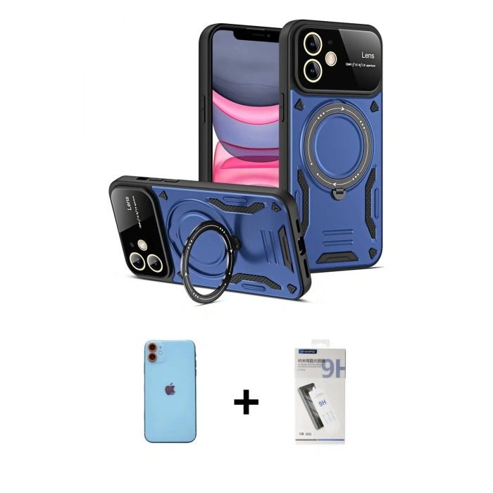 MARSİLYAN™- iPhone 11 Kılıf Kıvılcım Modern Serisi - Şeffaf Uv Polymer Nano Ekran Koruyucu + Turuncu Neon Fosforlu Kamera Lens