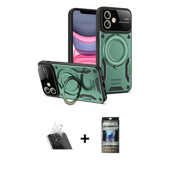 MARSİLYAN™- iPhone 11 Kılıf Kıvılcım Modern Serisi - Siyah 34D Hayalet Izgaralı Cam + Kamera Lens Koruma Cam - SF
