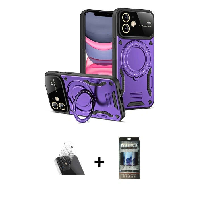 MARSİLYAN™- iPhone 11 Kılıf Kıvılcım Modern Serisi - Siyah 34D Hayalet Izgaralı Cam + Kamera Lens Koruma Cam - SF