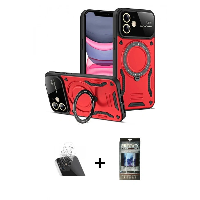 MARSİLYAN™- iPhone 11 Kılıf Kıvılcım Modern Serisi - Siyah 34D Hayalet Izgaralı Cam + Kamera Lens Koruma Cam - SF