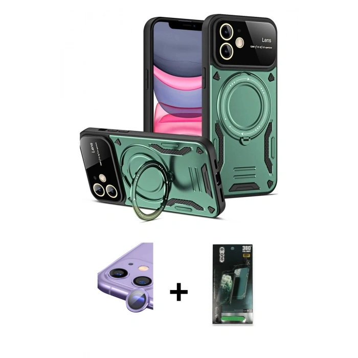 MARSİLYAN™- iPhone 11 Kılıf Kıvılcım Modern Serisi - Siyah 360 Mat Full Body Arka Koruyucu + Raze Metal Kamera Lens - MR