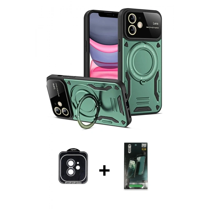 MARSİLYAN™- iPhone 11 Kılıf Kıvılcım Modern Serisi - Siyah 360 Mat Full Body Arka Koruyucu + PVD Metal Kamera Lens - SH