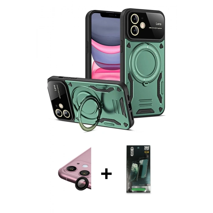 MARSİLYAN™- iPhone 11 Kılıf Kıvılcım Modern Serisi - Siyah 360 Mat Full Body Arka Koruyucu + Raze Metal Kamera Lens - SH