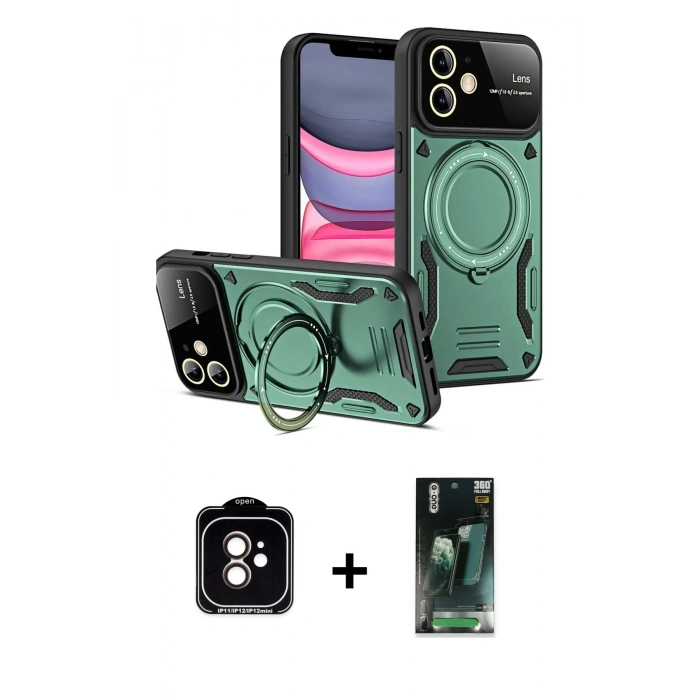 MARSİLYAN™- iPhone 11 Kılıf Kıvılcım Modern Serisi - Siyah 360 Mat Full Body Arka Koruyucu + Turuncu PVD Metal Kamera Lens