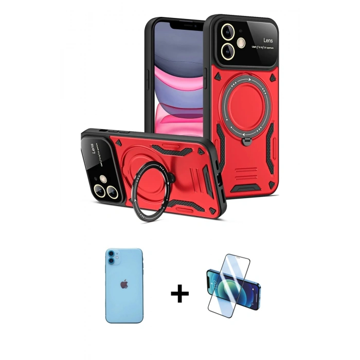 MARSİLYAN™- iPhone 11 Kılıf Kıvılcım Modern Serisi - Siyah 3D Antistatik Cam Ekran Koruyucu + Neon Fosforlu Kamera Lens - MI