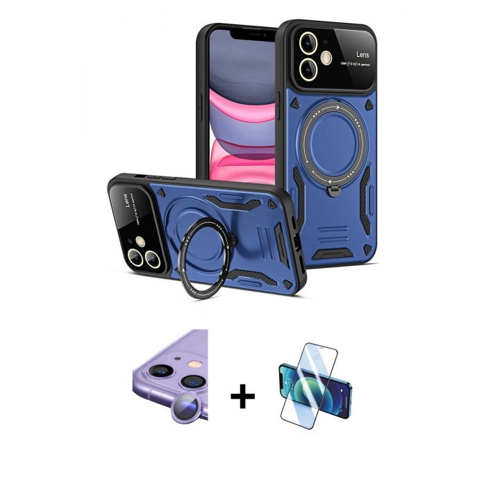 MARSİLYAN™- iPhone 11 Kılıf Kıvılcım Modern Serisi - Siyah 3D Antistatik Cam Ekran Koruyucu + Raze Metal Kamera Lens - MR