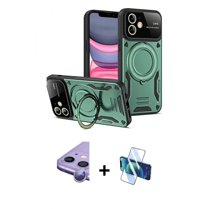 MARSİLYAN™- iPhone 11 Kılıf Kıvılcım Modern Serisi - Siyah 3D Antistatik Cam Ekran Koruyucu + Raze Metal Kamera Lens - MR