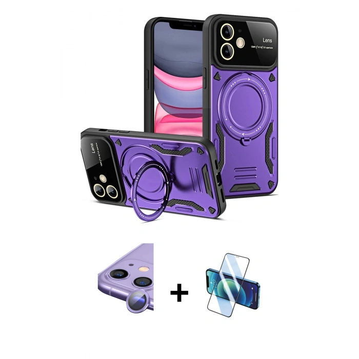 MARSİLYAN™- iPhone 11 Kılıf Kıvılcım Modern Serisi - Siyah 3D Antistatik Cam Ekran Koruyucu + Raze Metal Kamera Lens - MR