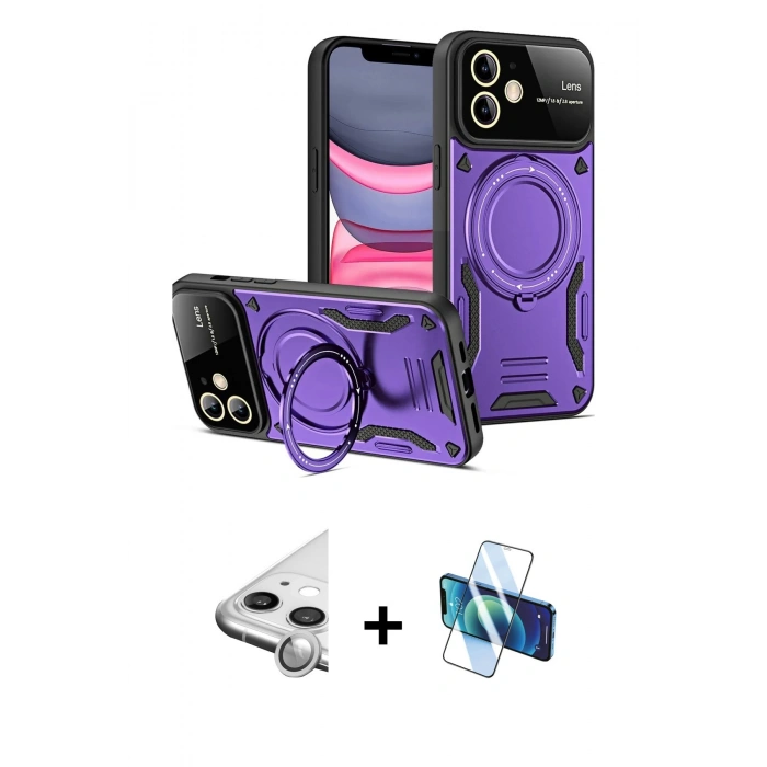 MARSİLYAN™- iPhone 11 Kılıf Kıvılcım Modern Serisi - Siyah 3D Antistatik Cam Ekran Koruyucu + Raze Metal Kamera Lens - GS