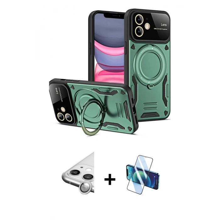 MARSİLYAN™- iPhone 11 Kılıf Kıvılcım Modern Serisi - Siyah 3D Antistatik Cam Ekran Koruyucu + Raze Metal Kamera Lens - GS