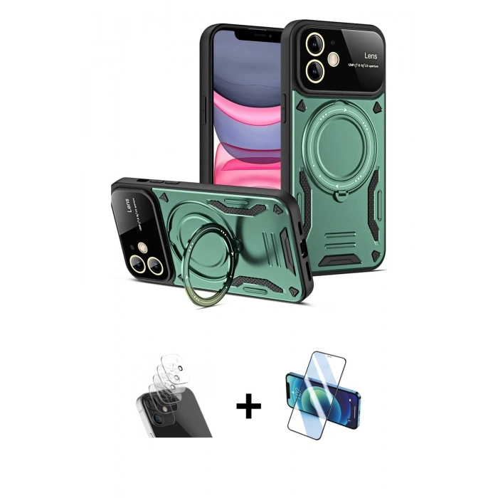 MARSİLYAN™- iPhone 11 Kılıf Kıvılcım Modern Serisi - Siyah 3D Antistatik Cam Ekran Koruyucu + Şeffaf Kamera Lens Koruma Cam