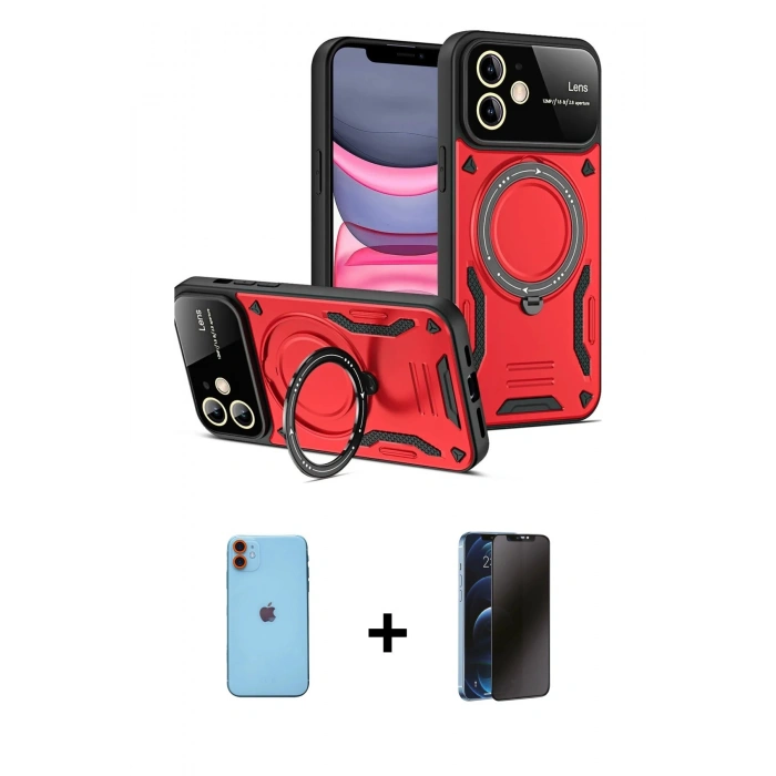 MARSİLYAN™- iPhone 11 Kılıf Kıvılcım Modern Serisi - Siyah 3D Antistatik Hayalet Cam Ekran Koruyucu + Neon Fosforlu Kamera Lens - TU