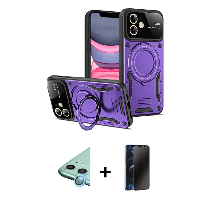 MARSİLYAN™- iPhone 11 Kılıf Kıvılcım Modern Serisi - Siyah 3D Antistatik Hayalet Cam Ekran Koruyucu + Raze Metal Kamera Lens - MI