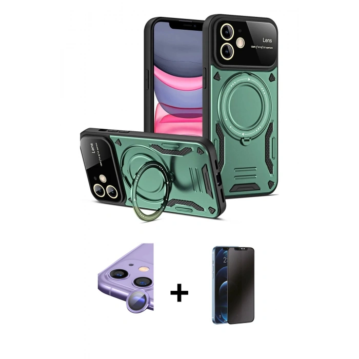 MARSİLYAN™- iPhone 11 Kılıf Kıvılcım Modern Serisi - Siyah 3D Antistatik Hayalet Cam Ekran Koruyucu + Raze Metal Kamera Lens - MR