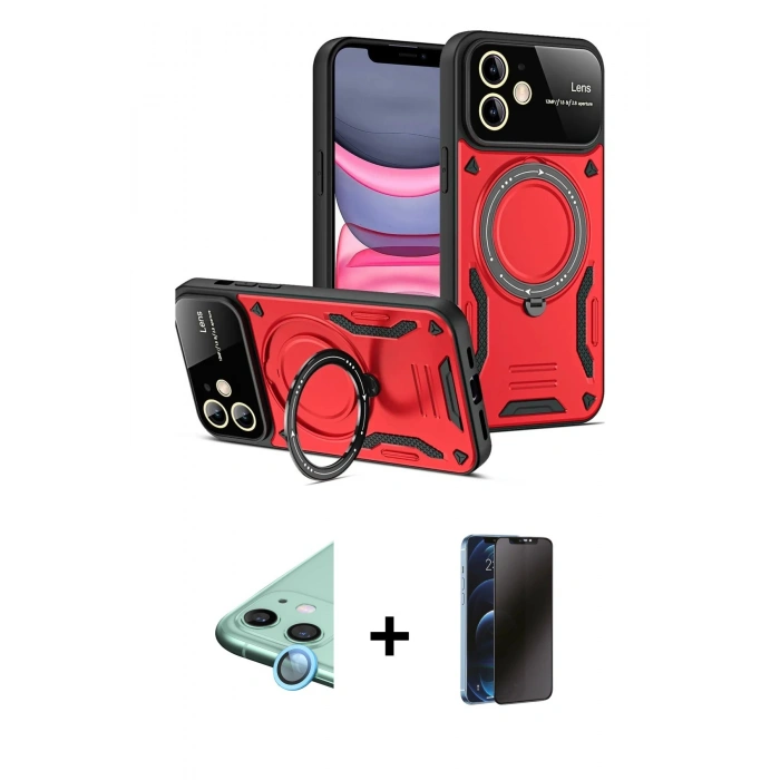 MARSİLYAN™- iPhone 11 Kılıf Kıvılcım Modern Serisi - Siyah 3D Antistatik Hayalet Cam Ekran Koruyucu + Raze Metal Kamera Lens - MI