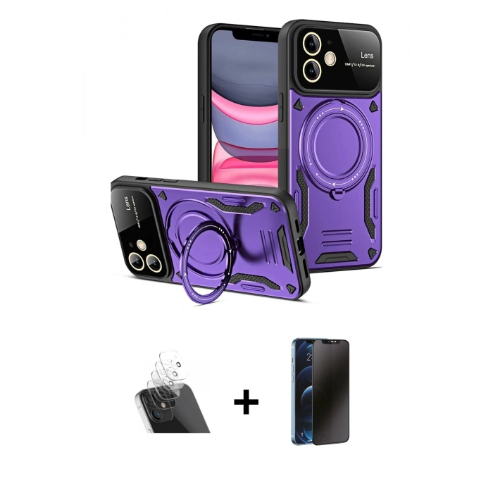 MARSİLYAN™- iPhone 11 Kılıf Kıvılcım Modern Serisi - Siyah 3D Antistatik Hayalet Cam Ekran Koruyucu + Kamera Lens Koruma Cam - SF