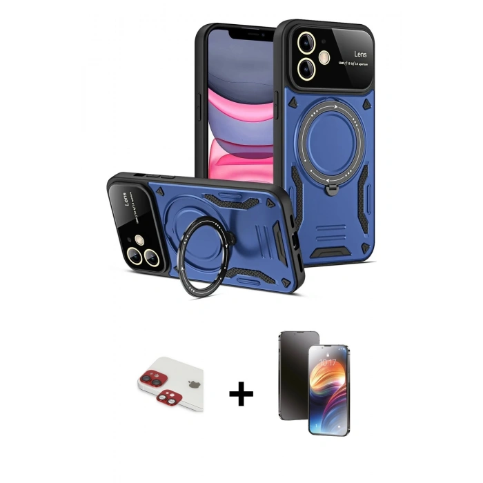 MARSİLYAN™- iPhone 11 Kılıf Kıvılcım Modern Serisi - Siyah 3D Antistatik Mat Seramik Nano Ekran Koruyucu + Kırmızı Pers Alüminyum Kamera Lens