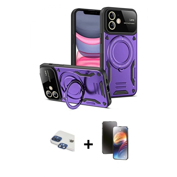 MARSİLYAN™- iPhone 11 Kılıf Kıvılcım Modern Serisi - Siyah 3D Antistatik Mat Seramik Nano Ekran Koruyucu + Pers Alüminyum Kamera Lens - LT