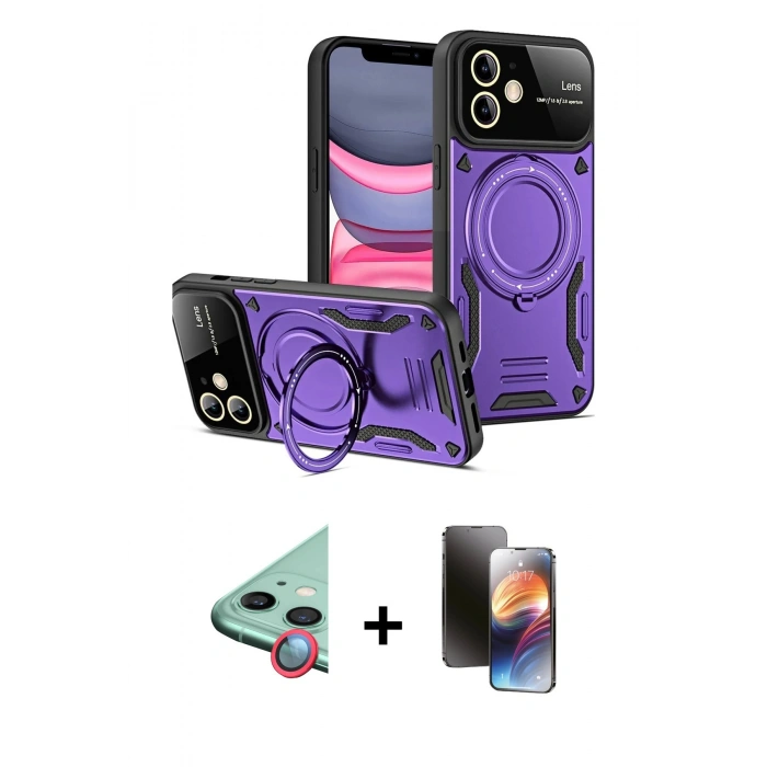 MARSİLYAN™- iPhone 11 Kılıf Kıvılcım Modern Serisi - Siyah 3D Antistatik Mat Seramik Nano Ekran Koruyucu + Raze Metal Kamera Lens - KI