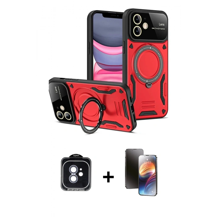 MARSİLYAN™- iPhone 11 Kılıf Kıvılcım Modern Serisi - Siyah 3D Antistatik Mat Seramik Nano Ekran Koruyucu + PVD Metal Kamera Lens - MI