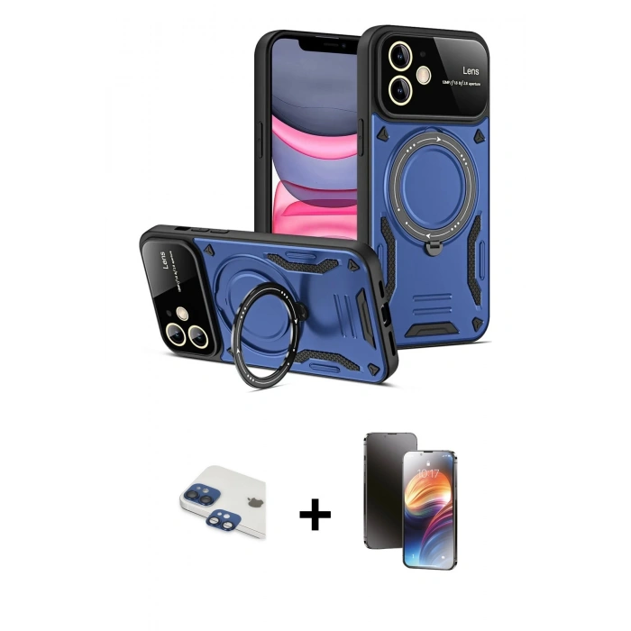 MARSİLYAN™- iPhone 11 Kılıf Kıvılcım Modern Serisi - Siyah 3D Antistatik Mat Seramik Nano Ekran Koruyucu + Pers Alüminyum Kamera Lens - LT