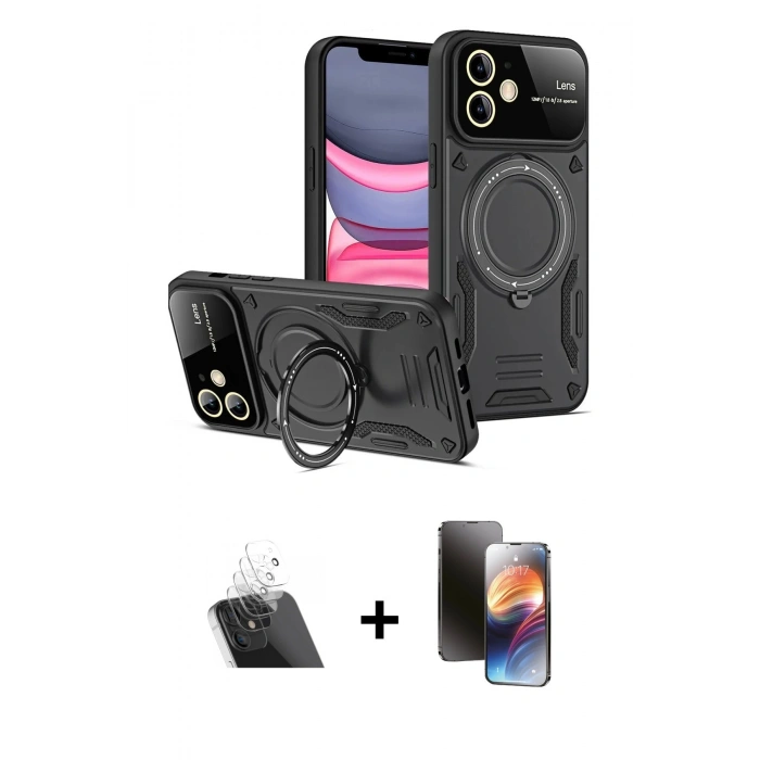 MARSİLYAN™- iPhone 11 Kılıf Kıvılcım Modern Serisi - Siyah 3D Antistatik Mat Seramik Nano Ekran Koruyucu + Kamera Lens Koruma Cam - SF