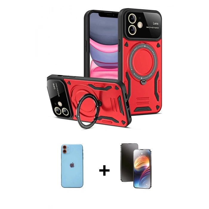 MARSİLYAN™- iPhone 11 Kılıf Kıvılcım Modern Serisi - Siyah 3D Antistatik Mat Seramik Nano Ekran Koruyucu + Neon Fosforlu Kamera Lens - TU