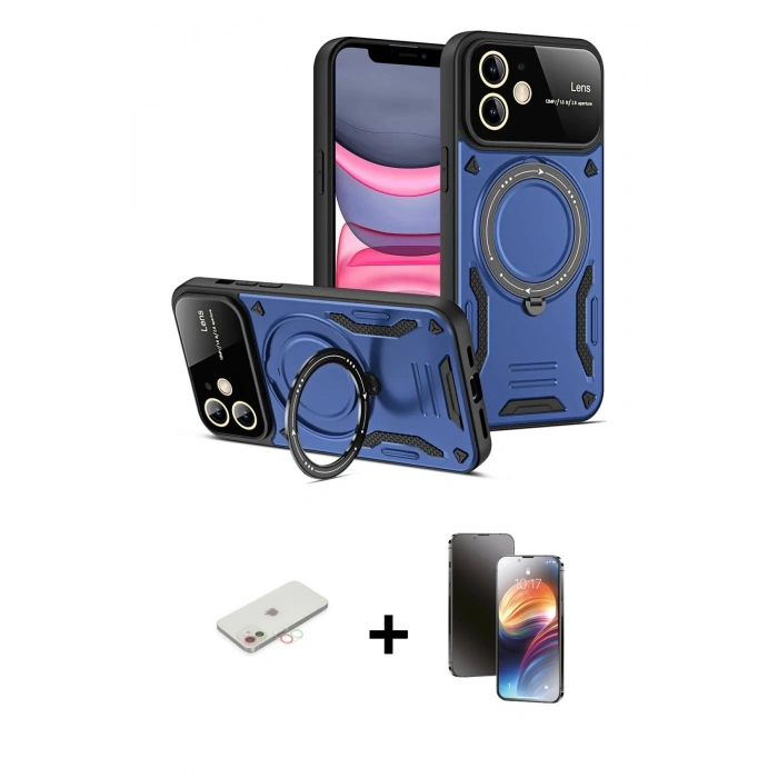 MARSİLYAN™- iPhone 11 Kılıf Kıvılcım Modern Serisi - Siyah 3D Antistatik Mat Seramik Nano Ekran Koruyucu + Renkli Kamera Lens Koruma Cam - YL