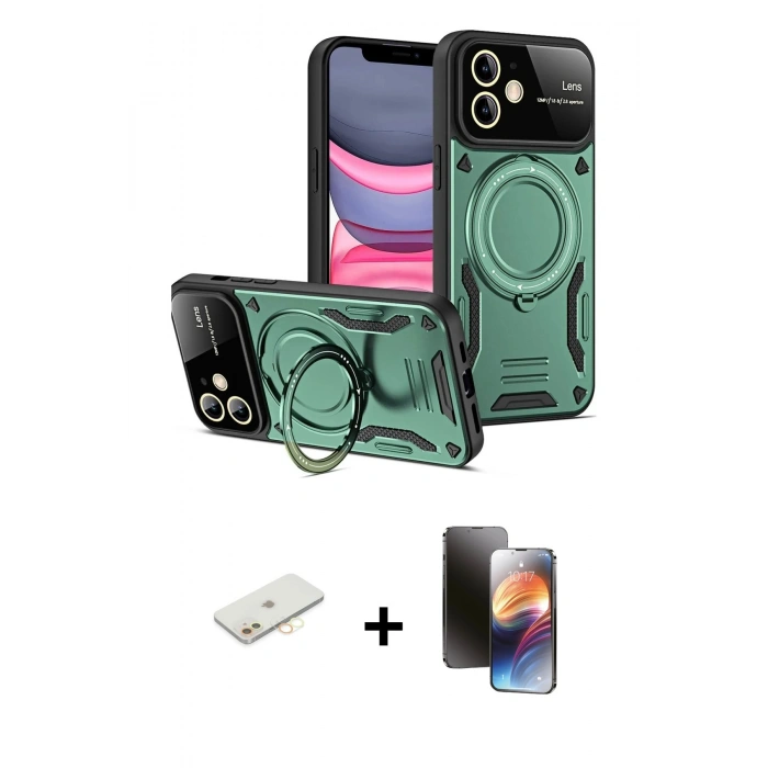 MARSİLYAN™- iPhone 11 Kılıf Kıvılcım Modern Serisi - Siyah 3D Antistatik Mat Seramik Nano Ekran Koruyucu + Renkli Kamera Lens Koruma Cam - SI