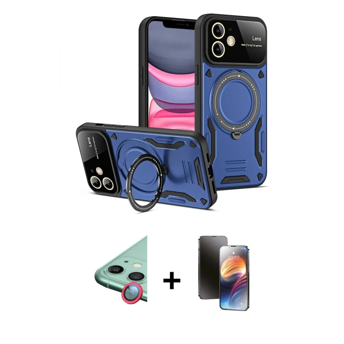 MARSİLYAN™- iPhone 11 Kılıf Kıvılcım Modern Serisi - Siyah 3D Antistatik Mat Seramik Nano Ekran Koruyucu + Raze Metal Kamera Lens - KI