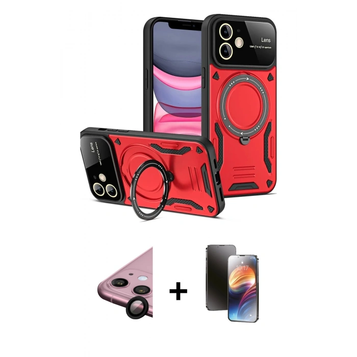 MARSİLYAN™- iPhone 11 Kılıf Kıvılcım Modern Serisi - Siyah 3D Antistatik Mat Seramik Nano Ekran Koruyucu + Raze Metal Kamera Lens - SH