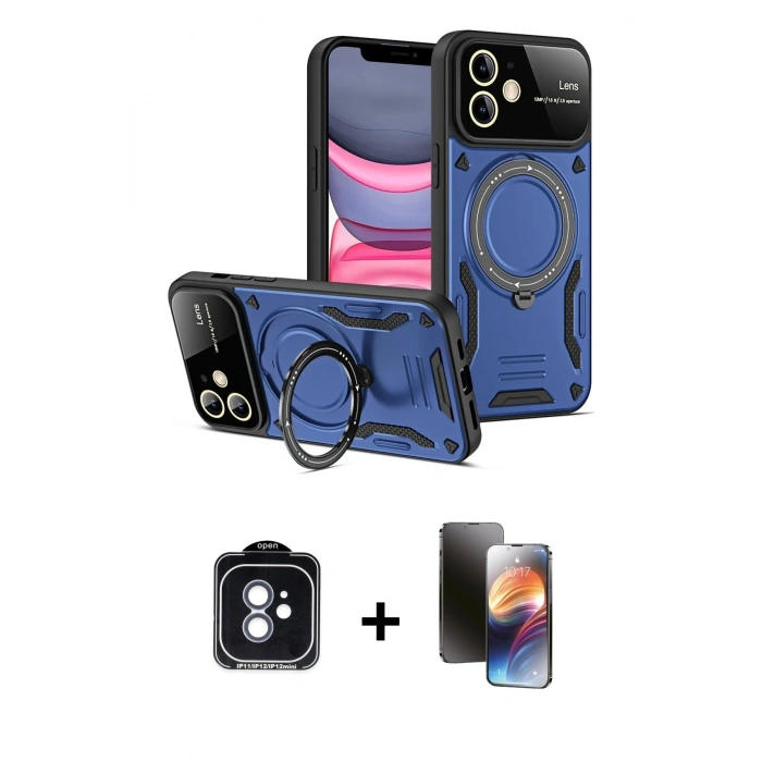 MARSİLYAN™- iPhone 11 Kılıf Kıvılcım Modern Serisi - Siyah 3D Antistatik Mat Seramik Nano Ekran Koruyucu + PVD Metal Kamera Lens - MI