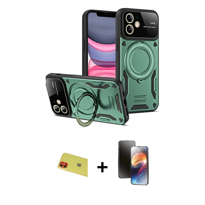MARSİLYAN™- iPhone 11 Kılıf Kıvılcım Modern Serisi - Siyah 3D Antistatik Mat Seramik Nano Ekran Koruyucu + Rainbow Kamera Lens Koruma Cam - KI