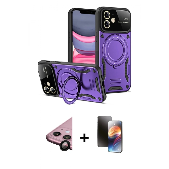 MARSİLYAN™- iPhone 11 Kılıf Kıvılcım Modern Serisi - Siyah 3D Antistatik Mat Seramik Nano Ekran Koruyucu + Raze Metal Kamera Lens - SH