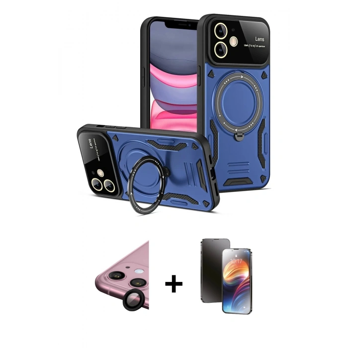 MARSİLYAN™- iPhone 11 Kılıf Kıvılcım Modern Serisi - Siyah 3D Antistatik Mat Seramik Nano Ekran Koruyucu + Raze Metal Kamera Lens - SH