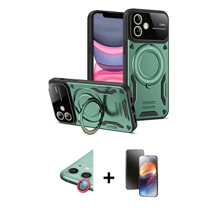 MARSİLYAN™- iPhone 11 Kılıf Kıvılcım Modern Serisi - Siyah 3D Antistatik Mat Seramik Nano Ekran Koruyucu + Raze Metal Kamera Lens - KI