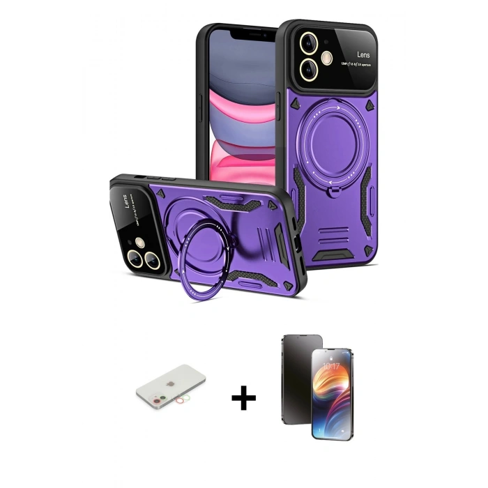 MARSİLYAN™- iPhone 11 Kılıf Kıvılcım Modern Serisi - Siyah 3D Antistatik Mat Seramik Nano Ekran Koruyucu + Renkli Kamera Lens Koruma Cam - YL
