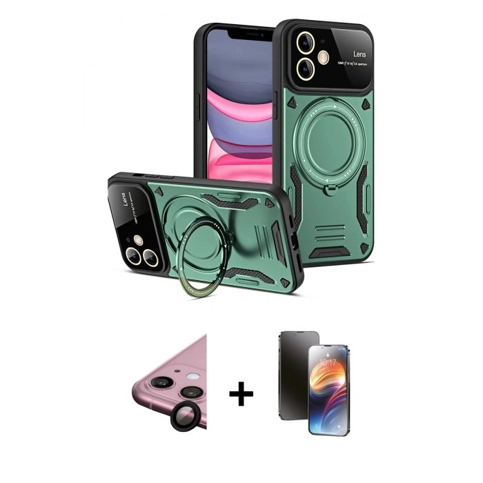 MARSİLYAN™- iPhone 11 Kılıf Kıvılcım Modern Serisi - Siyah 3D Antistatik Mat Seramik Nano Ekran Koruyucu + Raze Metal Kamera Lens - SH