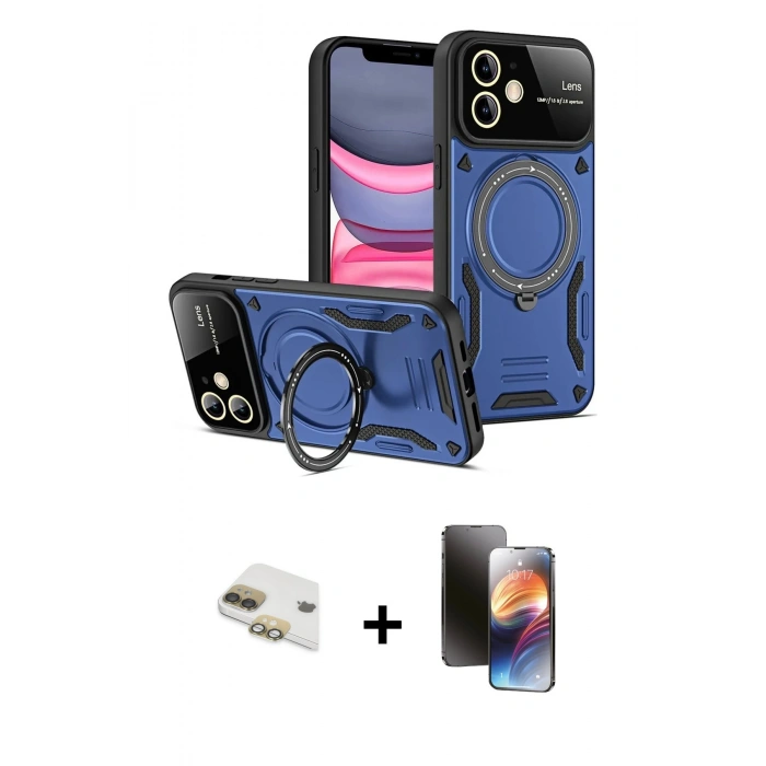 MARSİLYAN™- iPhone 11 Kılıf Kıvılcım Modern Serisi - Siyah 3D Antistatik Mat Seramik Nano Ekran Koruyucu + Gold Pers Alüminyum Kamera Lens