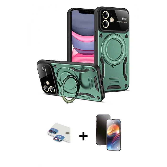 MARSİLYAN™- iPhone 11 Kılıf Kıvılcım Modern Serisi - Siyah 3D Antistatik Mat Seramik Nano Ekran Koruyucu + Pers Alüminyum Kamera Lens - GI