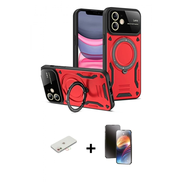 MARSİLYAN™- iPhone 11 Kılıf Kıvılcım Modern Serisi - Siyah 3D Antistatik Mat Seramik Nano Ekran Koruyucu + Renkli Kamera Lens Koruma Cam - YL