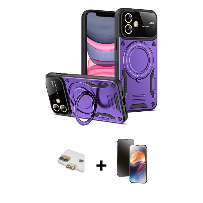 MARSİLYAN™- iPhone 11 Kılıf Kıvılcım Modern Serisi - Siyah 3D Antistatik Mat Seramik Nano Ekran Koruyucu + Gold Pers Alüminyum Kamera Lens