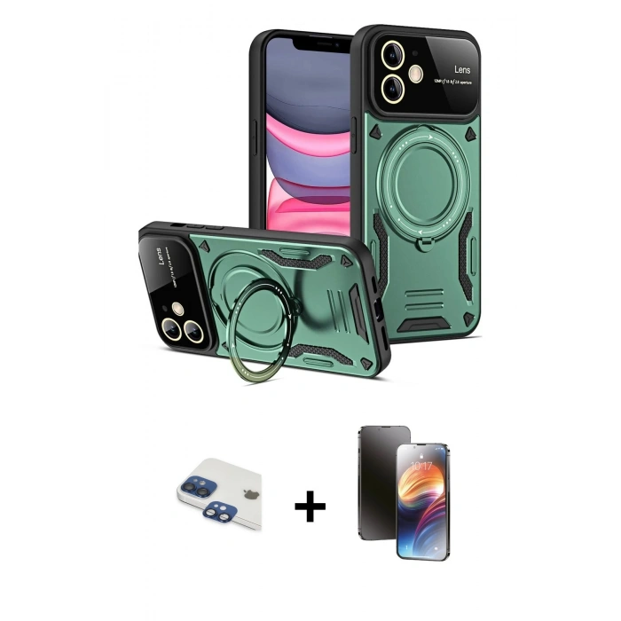 MARSİLYAN™- iPhone 11 Kılıf Kıvılcım Modern Serisi - Siyah 3D Antistatik Mat Seramik Nano Ekran Koruyucu + Pers Alüminyum Kamera Lens - LT