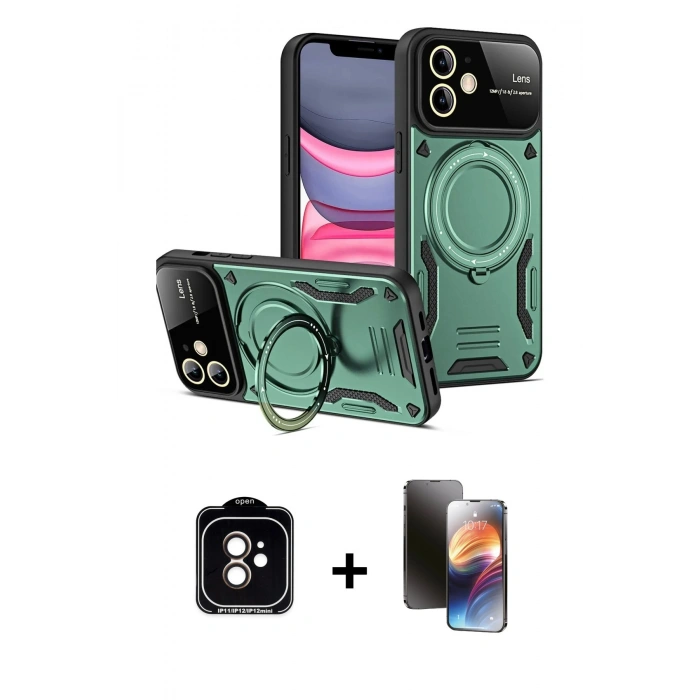 MARSİLYAN™- iPhone 11 Kılıf Kıvılcım Modern Serisi - Siyah 3D Antistatik Mat Seramik Nano Ekran Koruyucu + Turuncu PVD Metal Kamera Lens