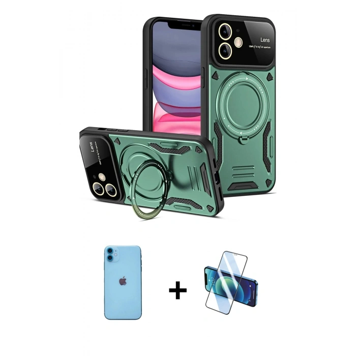 MARSİLYAN™- iPhone 11 Kılıf Kıvılcım Modern Serisi - Siyah 3D Antistatik Seramik Nano Ekran Koruyucu + Neon Fosforlu Kamera Lens - MI
