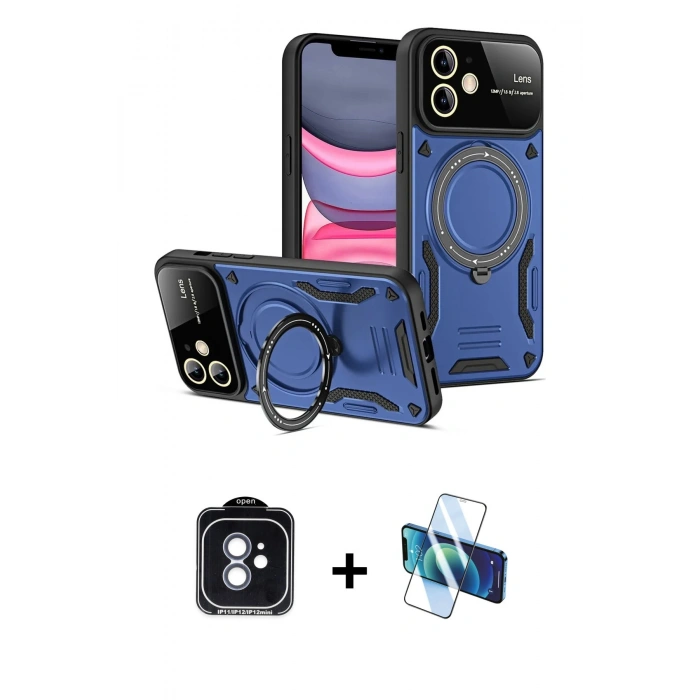 MARSİLYAN™- iPhone 11 Kılıf Kıvılcım Modern Serisi - Siyah 3D Antistatik Seramik Nano Ekran Koruyucu + PVD Metal Kamera Lens - MI