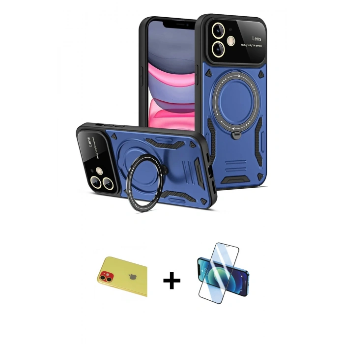 MARSİLYAN™- iPhone 11 Kılıf Kıvılcım Modern Serisi - Siyah 3D Antistatik Seramik Nano Ekran Koruyucu + Rainbow Kamera Lens Koruma Cam - KI