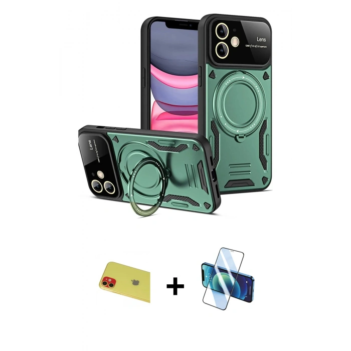 MARSİLYAN™- iPhone 11 Kılıf Kıvılcım Modern Serisi - Siyah 3D Antistatik Seramik Nano Ekran Koruyucu + Rainbow Kamera Lens Koruma Cam - KI